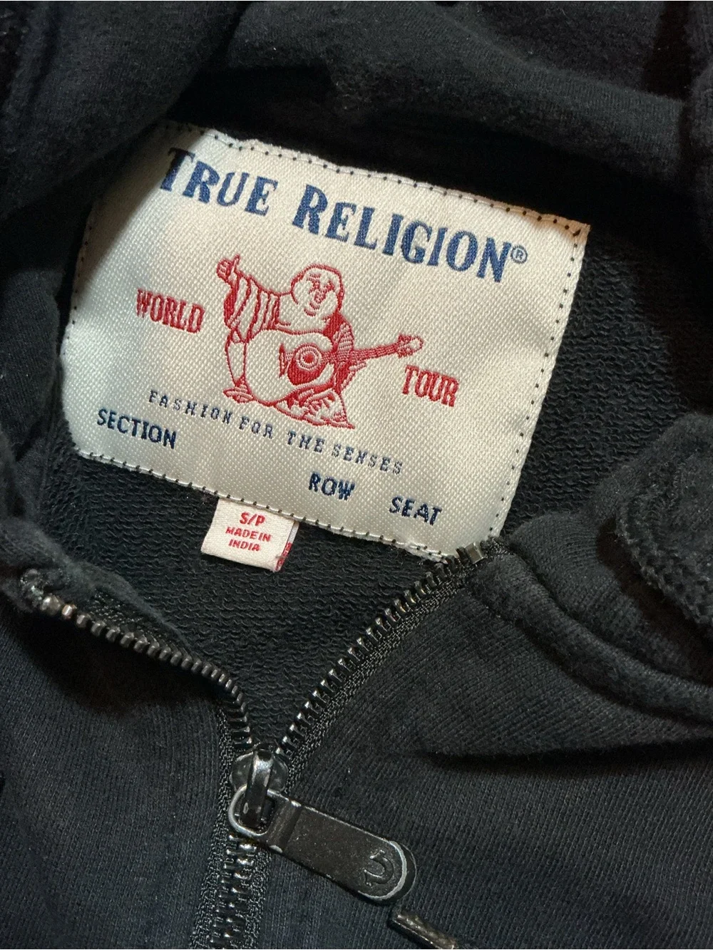 True Religion World Tour Gold Chain Link Fashion Black Full Zip Hoodie